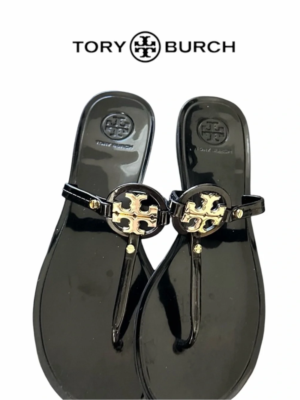 Tory Burch Mini Miller Black/Gold Jelly Sandals - Size 11